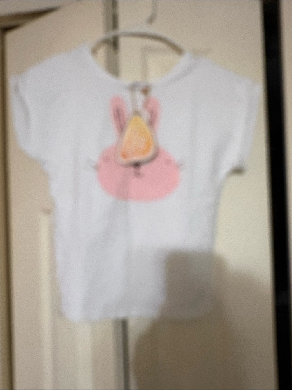 White Short Sleeve Tee with Pink Bunny Face Graphic